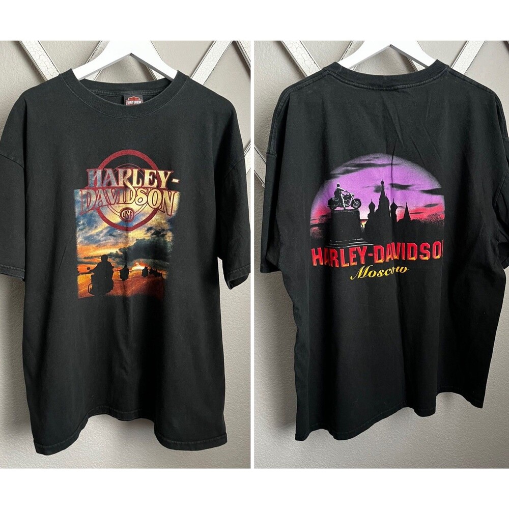 Harley Davidson Men's 2X Moscow Russia Double Sided T-Shirt Black